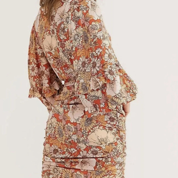 NWT Free People Under Wraps Mini Dress Warm Orange Combo Size 0 - Picture 4 of 11